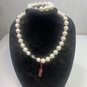 MASAMI SOUTH SEA HAND KNOTTED 20" WHITE PEARL NECKLACE & BRACELET, 925 STERLING